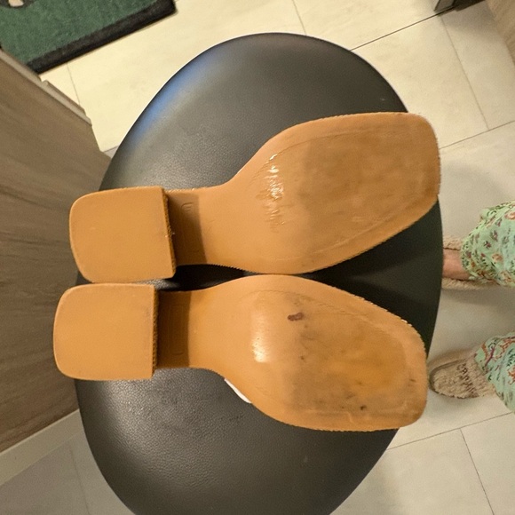 Franco Sarto White Leather Mules with Tan Wedge - Picture 3 of 3